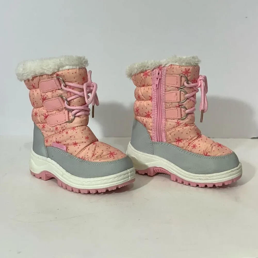 Apakowa Kids Pink and Gray Snow Boots | Little Girl Size 25 (8.5/9)